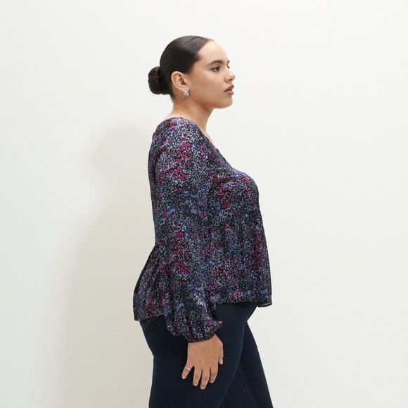 Women's Plus Size Floral Blouse with Balloon Sleeves 2X- Addition Elle - Picture 2 of 8